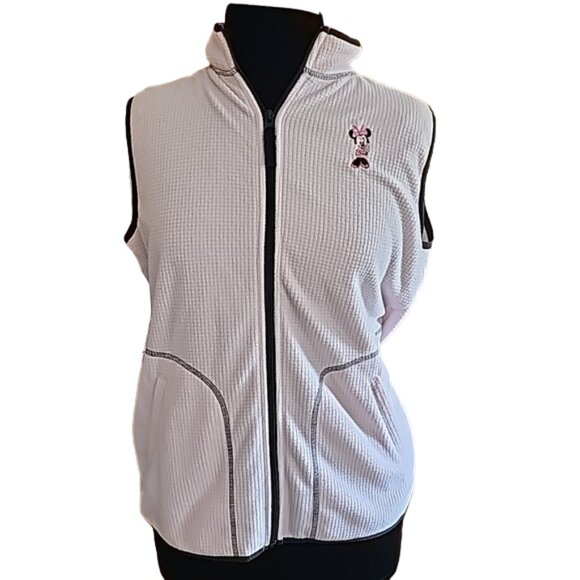 Disney Store light pink Minnie Mouse embroidered full zipper vest 2 front pocket - Picture 2 of 11